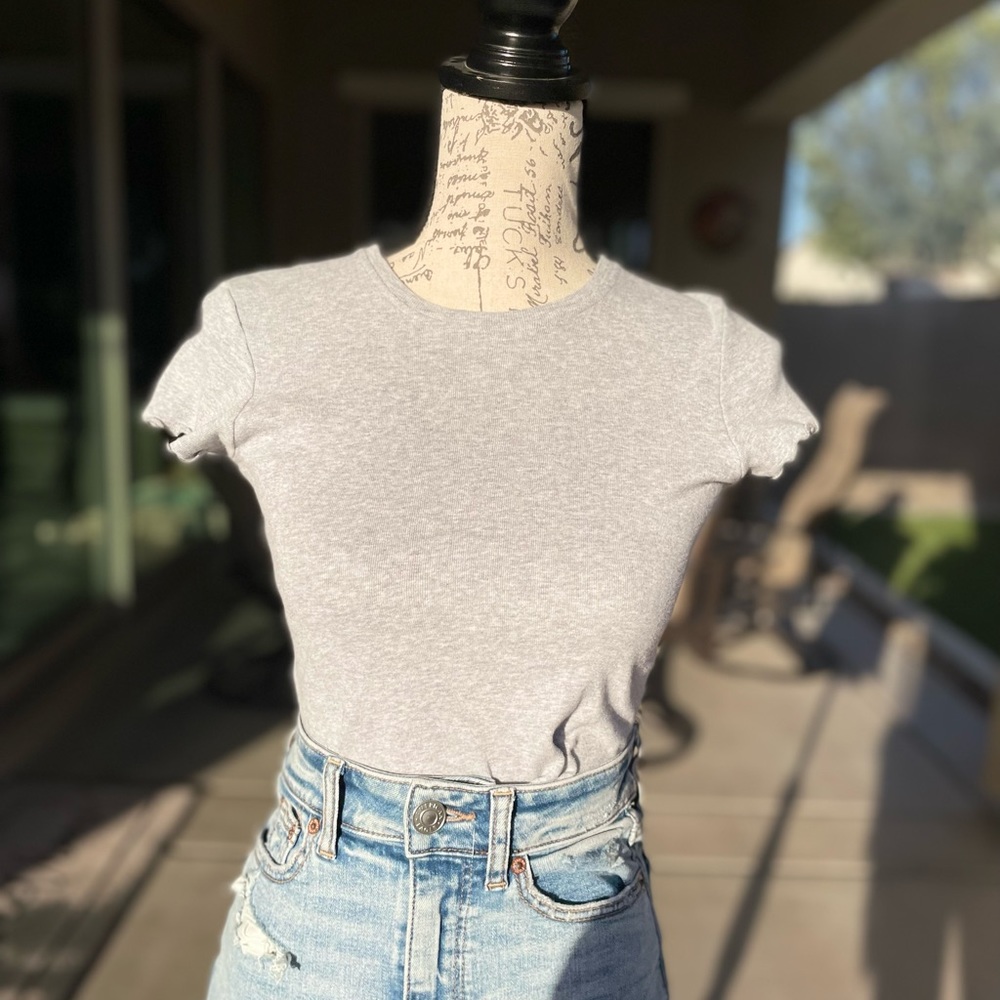 Brandy Melville Grey Ruffle Crop Top size XS
